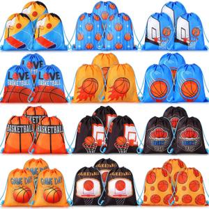 Sanwuta 36 Pcs Basketball Party Favor Sports Drawstring Present Bags Basketball Goodie Small Ball Gift Bags Backpack for Kids Boys Girls Birthday Team Workout Gym