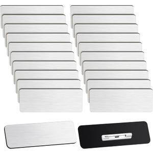 Breling 100 Pieces Name Tags with Pins 1 x 3 Inches Blank Name Tags Reusable ID Badge Holders with Clip for Office Workers Students Employee Custom(Silver and Black)