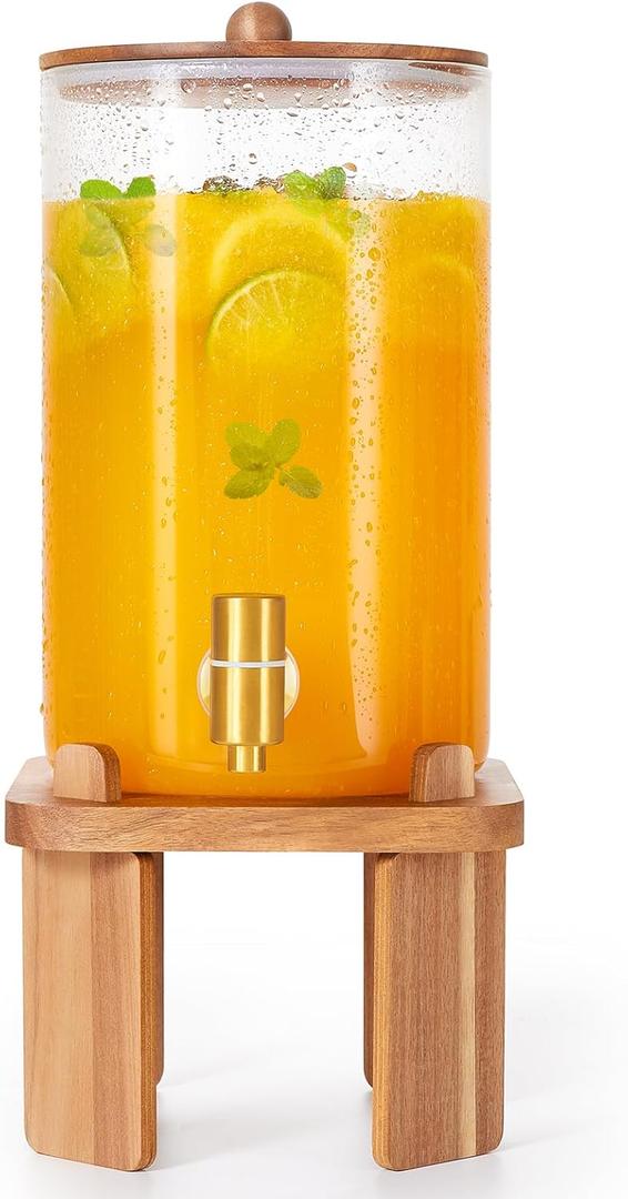 1 Gallon Glass Drink Dispensers: Beverage Dispenser For Parties With Wood Stand, Large Water Drink Dispensers With Stainless Steel Spigot, Ideal for Lemonade,Juice, Tea, and Party Drinks