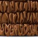 Blissy Silk Scrunchies (3 Pack) - 100% Pure Mulberry Silk - 22 Momme 6A High-Grade Fibers Scrunchie for Straight & Curly Hair - Preventing Breakage, Tangling, & Creasing (Brown)