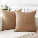 OTOSTAR Linen Throw Pillow Covers Set of 2 Decorative Square Pillowcases Cushion Covers 14x14 Inch for Home Decor Sofa Bedroom Car 35 x 35 CM Light Brown