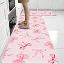 Bow Rugs for Kitchen Floor, 2PCS Anti Fatigue Pink Bow Mats for Kitchen Floor Rubber Non Slip, Washable Cushioned Bowknot Carpet Rug for Sink Laundry Gifts for Christmas 15.7"×27.5" +15.7"×47" 3.5mm