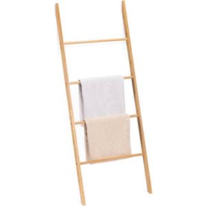 Navaris Bamboo Towel Ladder - Wood Rack for Towels, Clothes, Blankets - Wall Leaning Wooden Rack for Bathroom, Bedroom - 4-Tier Towel Holder Stand