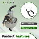 ALL-CARB Carburetor and Throttle Cable Replacement for Honda CRF80F XL70 SL70 XL75 XR80 XR80R Carb