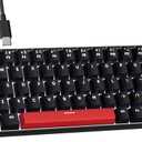 FFJ Portable 60% Mechanical Gaming Keyboard, Anti-ghostin, White LED Backlight, Compact 68 Keys Mini Wired Keyboard with Linear Red Switch for Windows Laptop PC Mac Gamer - Black