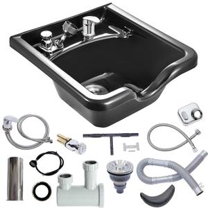 VEVOR Shampoo Bowl Sink for Salons, Black Hairdresser Basin, ABS Plastic Spa Washing Sink, Backwash Basin Beauty Salon Equipment for Hair Stylists