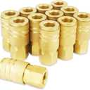 Brass Female Industrial Coupler 1/4 Inch Quick Connect Air Coupler 1/4 Inch NPT Female Threads Brass Air Compressor Accessories Fittings 12 PCS
