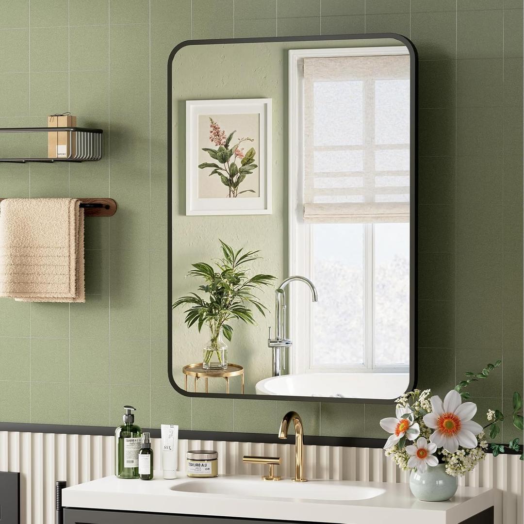 20x28 Inch Black Recessed Bathroom Medicine Cabinet with Mirror Metal Framed Farmhouse Surface Wall Mounted Mirrored Bathroom Medicine Cabinets