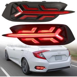 Fog Lights Rear Brake Reflctor Lights for Honda Civic 10th Gen 2016-2020 Sedan Coupev Lx Rear Turn Signal Brake Lights Civic Accessories (CIVIC1620-RearFog)