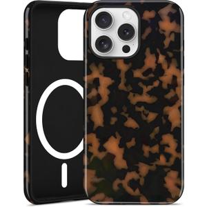 Jusy Compatible with MagSafe Brown Tortoise Shell Print Phone Case for iPhone 13 Pro, Amber Trendy Luxury Magnetic Soft TPU and Hard PC Protective Phone Cover for Women Girls - Yellow