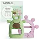 Momcozy Baby Teether Toys | Food Grade Silicone Teething Relief 0-6 Months | Toy 6-12 Months | Baby Essential | Green and Pink