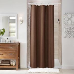 Naturoom Caramel Brown 36 Inch Shower Curtain - Stall Narrow Half Linen Ultra Thick Fabric Shower Curtain Set with Hooks, Boho Farmhouse Rustic RV Camper Bath Curtains for Bathroom, 36x72
