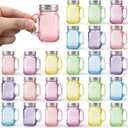 Yungyan 24 Pcs Mini Mason Jars Shot Glasses with Lids 1.7oz/50ml Colorful Reusable Glass Jars with Handles for Party Favors, Wedding, Baby Shower, Drink, Dessert, Condiments, Jams, Candle, DIY Crafts
