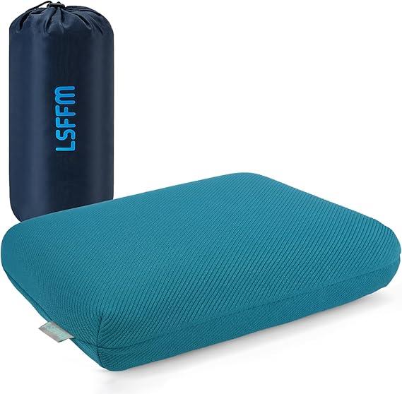 LSFFM Memory Foam Travel Pillow, Camping Pillow for Sleeping with Portable Bag, Easy to Carry, Small Foam Pillows, Double-Layered Pillow Cover Green
