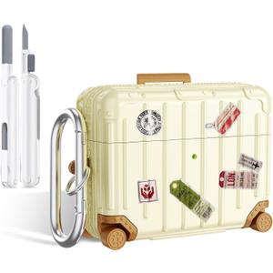 KOREDA Compatible with AirPods Pro 3 Case Cover, Cute Funny Suitcase Design Case for AirPods Pro 3rd Generation, Fashion Protective Hard Case for Women Men with Keychain and Cleaner Kit (Beige)