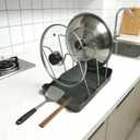 Kitchen Pot Lid Storage Rack, Pot-Lid Cutting Board Holder With Removable Drip Tray, Space-Saving Kitchen Pot Cover Organizer Stand for Countertop (1pc Black)