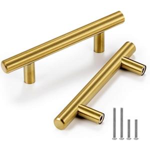 CZC HOME 30 Pack 5 Inch Cabinet Pulls Stainless Steel Drawer Handles, 3" Hole Center Drawer Pulls for Kitchen Dresser Cupboard with 2 Sizes Screws Brushed Brass