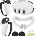 Silicone Cover Set Compatible with Meta Oculus/Quest 3, VR Accessories Protective Cover Includes Controller Grips, Front Shell Headset Cover and Face Cover, Not Fit Quest 3S (White)