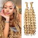 Blonde Human Braiding Hair Deep Curly Wave Bulk Human Hair 110g 22 Inch 613 Blonde Curly Human Hair for Boho Braids Hair Extensions Knotless 12A Curly Bohemian 2 Bundles