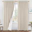 LAMIT 100% Blackout Linen Curtains 95 Inches Long, Living Room Farmhouse Drapes Full Room Darkening Back Tab and Rod Pocket Panels with White Liner, 2 Panels, Oatmeal, 60 x 95 Inch