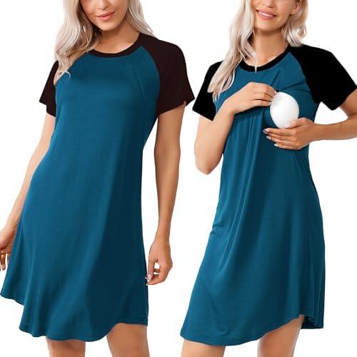 AGKRUNN Women Sleepshirts 3 in 1 Labor/Maternity/Nursing Nightgown Short Sleeve Breastfeeding Sleep Dress 3XL