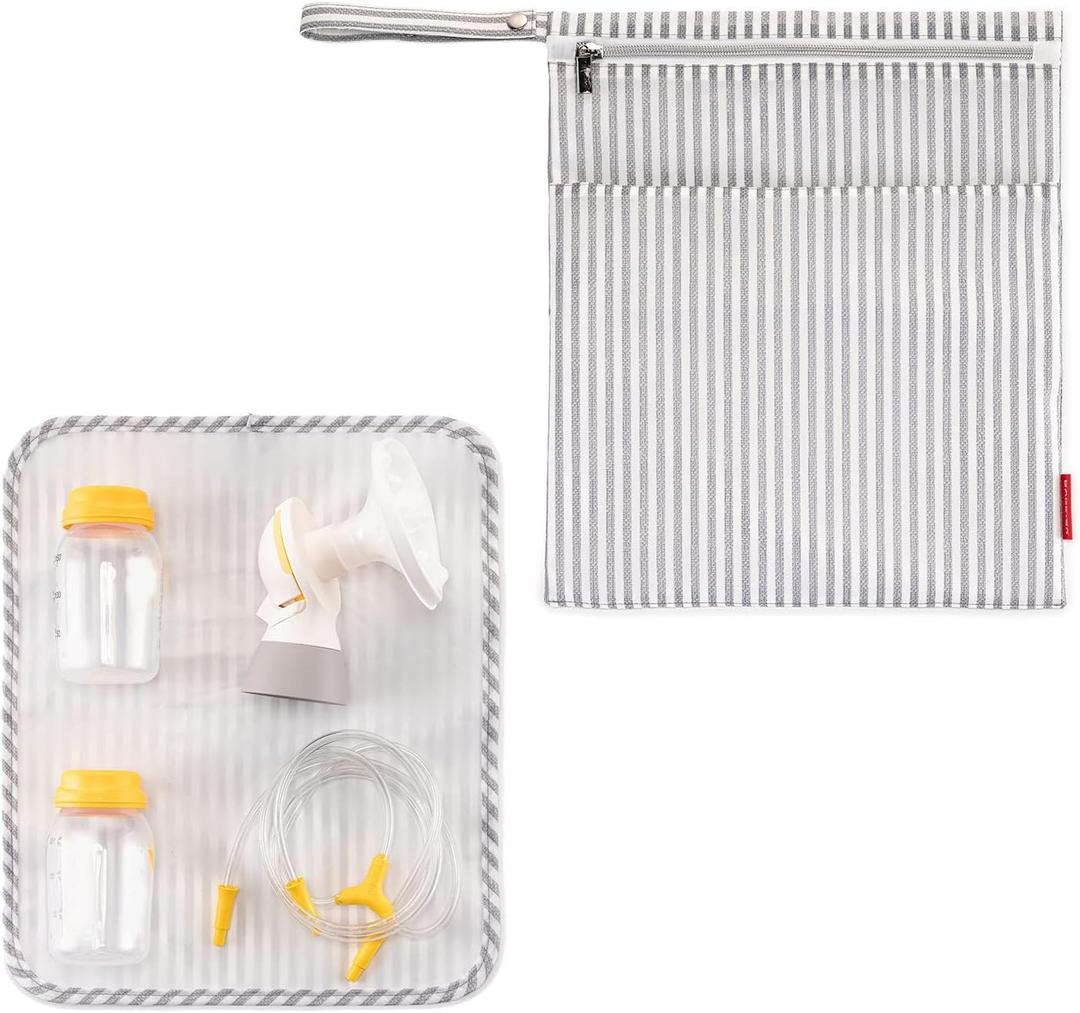 Wet Dry Bag for Breast Pump Parts Storage, Waterproof Pump Parts Bag with Place Mat for Moms Pumping at Work-Straps