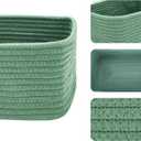 MiniArk Small Storage Baskets for Organizing | Closet Organizer Bins | Shelf Toy Basket | Woven Rope Baskets | Cube Decorative Box | Shallow Basket | 11.5x7.5x4.7 | 4 Packs Green