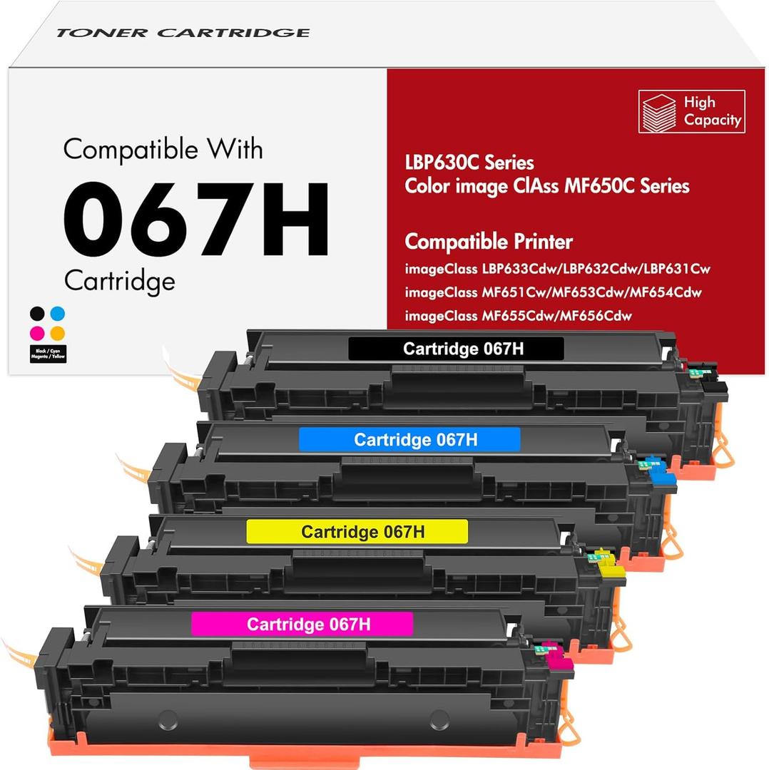 067H 067 Toner Cartridge Set MF650C MF654Cdw MF656Cdw Compatible for Canon 067 Color ImageCLASS LBP632Cdw MF653Cdw LBP633Cdw MF652Cdw LBP630C MF651Cw LBP631Cw MF655Cdw Printer High Yield 4 Pack Ink