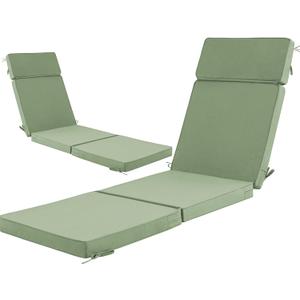 80 x 26 Inch Outdoor Chaise Lounge Cushions Set of 2 - Removable Cover, 4-Section Design, Water-Repellent & Fade-Resistant, 6 Tie Straps, Replacement for Patio & Pool Chairs - Sage Green, 80''x26'' | 2 Pack
