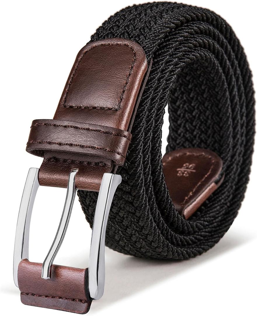 BULLIANT Stretch Belt Men,Mens Gift Woven Braided Web Belt 1 3/8 for Golf Casual Pants Shirts Jeans (Black)