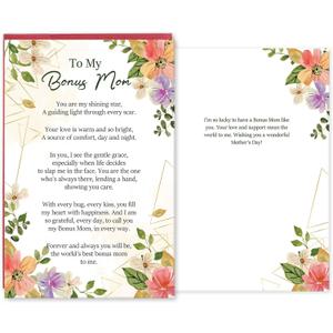 3 x Bonus Mom Mother's Day Card, Poem Mothers Day Card for Bonus Mom Stepmom, Heartfelt Mother's Day Gift from Stepdaughter Stepson