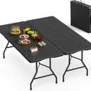 VSOAEIL Set of 2 6 Foot Folding Table for Indoor Outdoor, Portable Heavy Duty Fold-in-Half Utility Plastic Foldable Dining Table with Carrying Handle for Picnic, Camping and Party, 2 Pack Matte Black