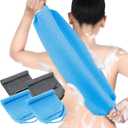 Moukeren Exfoliating Back Scrubber with Handles 4 Pack Nylon Back Exfoliator Extended Length Washers Scrubbers Stretchable Pull Strap Exfoliating Washcloth(Gray, Deep Blue)