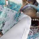 Funny Bear Shower Curtain, Cool Bear Riding Shark on Blue Ocean Shower Curtain, Farmhouse Navy Blue Beach Shower Curtain Set Kids with 12PCS Hooks, 70X70IN Waterproof Polyester Fabric