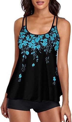 Urchics 2026 Women Two Piece Tankini Swimsuit Tummy Control Plus Size Long Torso Top and High Waisted Boyshorts Bathing Suits XL