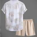 GORGLITTER Men's 2 Piece Vacation Beach Outfits Floral Button Down Shirt and Shorts Cruise Attire Sets (XXL)