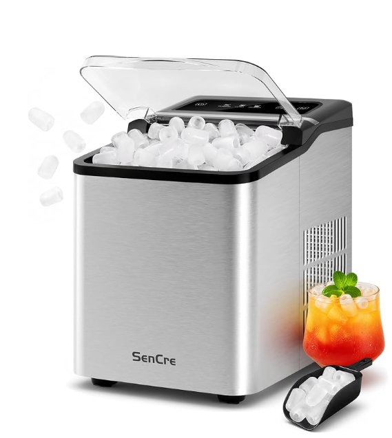 Ice Makers Countertop, 26.5Lbs/24H Ice Machine with 2 Sizes Bullet Ice, 9 Ice Cubes Release in 6 Mins, Self-Cleaning Portable Ice Maker with Ice Scoop and Basket for Home Kitchen Office Bar RV