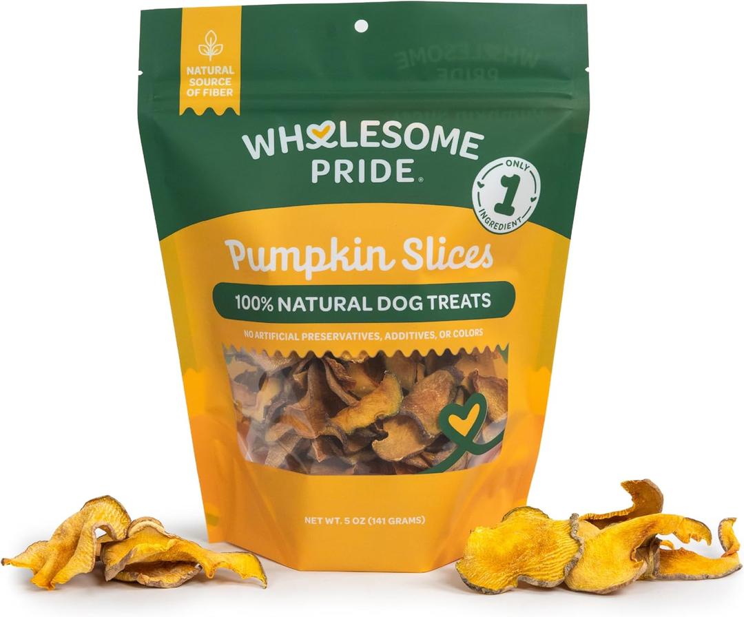 Wholesome Pride Pumpkin Slices Dog Treats, Single Ingredient, Dehydrated, All Natural, 5 oz (EXP 08/01/26)