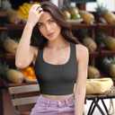 OQQ Women's 3 Piece Crop Tank Shirt Ribbed Seamless Workout Sleeveless Racerback, Black Haze Blue Beige, Small (S)