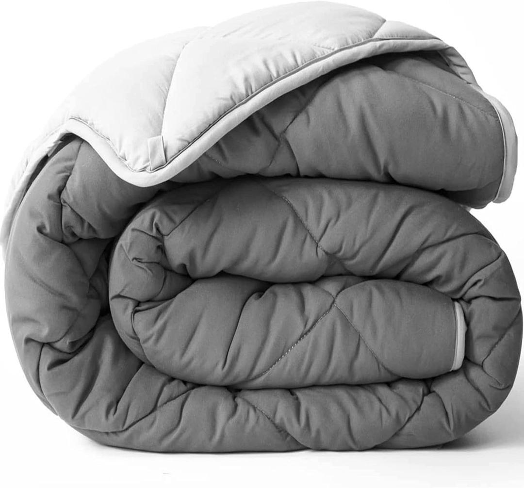 ViscoSoft All Seasons Twin/Twin XL Down Alternative Reversible Quilted Comforter - Breathable Twin Extra Long Premium Soft Microfiber, Gray (Light Gray/Dark Gray)