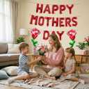 4 x Red Happy Mothers Day Balloons 16 Inch Mothers Day Balloons Red Rose Balloons for Mother's Days Party Decorations