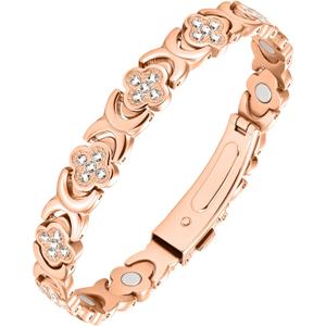 Jecanori 5X Strength Magnetic Copper Bracelet for Women Ellipse Magnets Pure Copper Magnetic Bracelet Premium Butterfly Clasp & Adjustable Length Four-Leaf Clover Health Bracelets (Classic, rose gold)