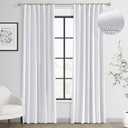 Joywell 100% Blackout Linen Curtains 80 Inches Long for Bedroom Black Out Curtain 2 Panel Set Rod Pocket Back Tab Room Darkening Drapes for Living Room Office Nursery Window 52 x 80,White