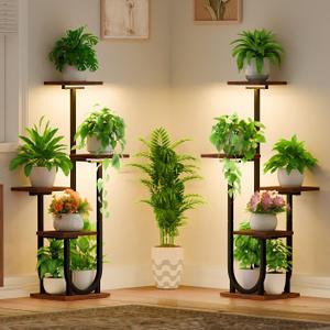 Plant Stand Indoor with Grow Lights, 2 Pack 5 Tiered Plant Shelf Indoor, 42" Tall Metal Plant Stand for Multiple Plants, Corner Flower Plant Holder Display Rack for Living Room, Patio Decor