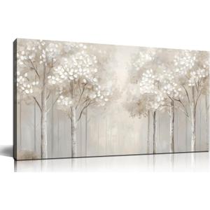 ANCXWOTER Large Forest Wall Art for Living Room Light Grayish-White Misty Birch Tree Picture for Bedroom Office Modern Landscapes Canvas Prints Ready to Hang 20x40 InchThis color is a kind of light beige with a hint of gray, misty and dim.
