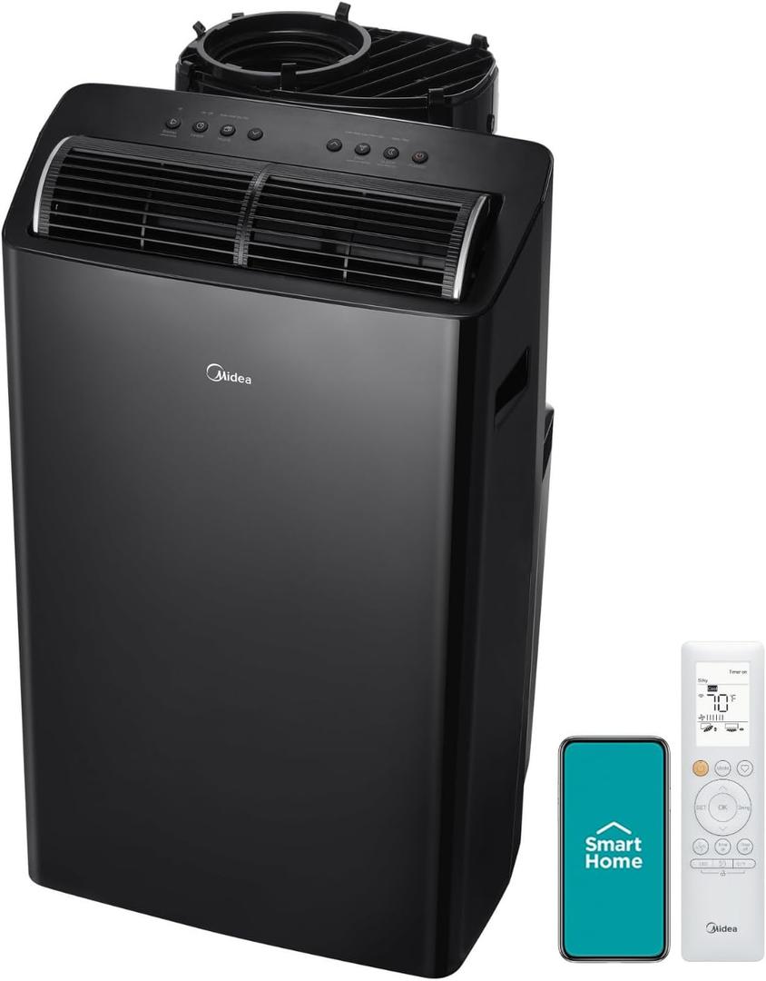 Midea Duo 14,000 BTU (12,000 BTU SACC) High Efficiency Inverter, Ultra Quiet Portable Air Conditioner, Cools up to 550 Sq. Ft., Works with Alexa/Google Assistant, Includes Remote Control & Window Kit (Black)