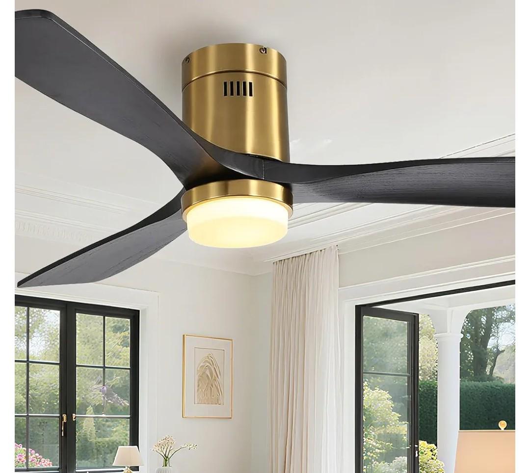 Sofucor Ceiling Fan with Lights 52 Inch Flush Mount Ceiling Fan with Remote Control, Wood Blades Modern Outdoor Ceiling Fans for Bedroom/Farmhouse/Patio/Indoor, Quiet DC Motor