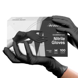 Black Nitrile Disposable Gloves Medium, 100 Count - Powder-Free Latex-Free Gloves for Kitchen, BBQ, Tattoo Work, Cleaning, and More - Durable, Flexible, and Enhanced Grip