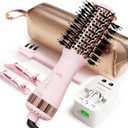 Dual Voltage Travel Hair Dryer Brush, Mini Hot Air Brush Styler & Dryer for European Travel, Hair Trends Nano Titanium 2 Inch One Step Hair Dryer and Styler Volumizer Oval Shape (50 mm, Pink)