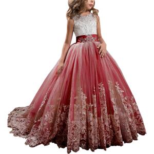 Princess Lilac Long Girls Pageant Dresses Kids Prom Puffy Tulle Ball Gown (Pink) One Size